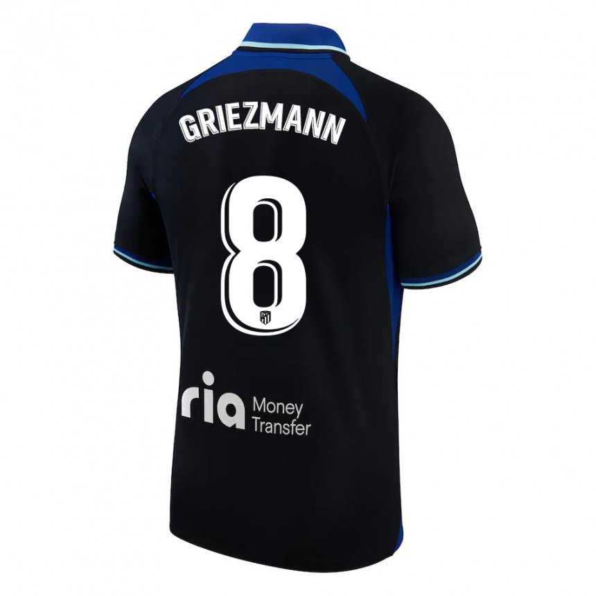 Hombre Camiseta Antoine Griezmann #8 Negro Blanco Azul 2ª Equipación 2022/23 La Camisa