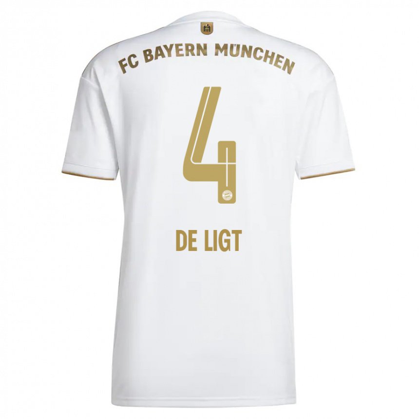 Hombre Camiseta Matthijs De Ligt #4 Oro Blanco 2ª Equipación 2022/23 La Camisa