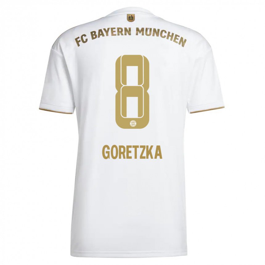Hombre Camiseta Leon Goretzka #8 Oro Blanco 2ª Equipación 2022/23 La Camisa