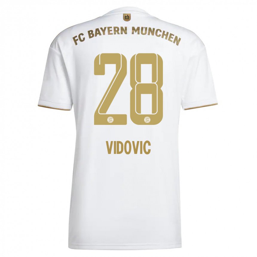 Hombre Camiseta Gabriel Vidovic #28 Oro Blanco 2ª Equipación 2022/23 La Camisa