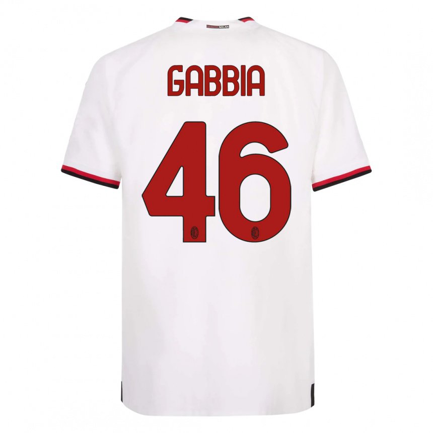Hombre Camiseta Matteo Gabbia #46 Blanco Rojo 2ª Equipación 2022/23 La Camisa