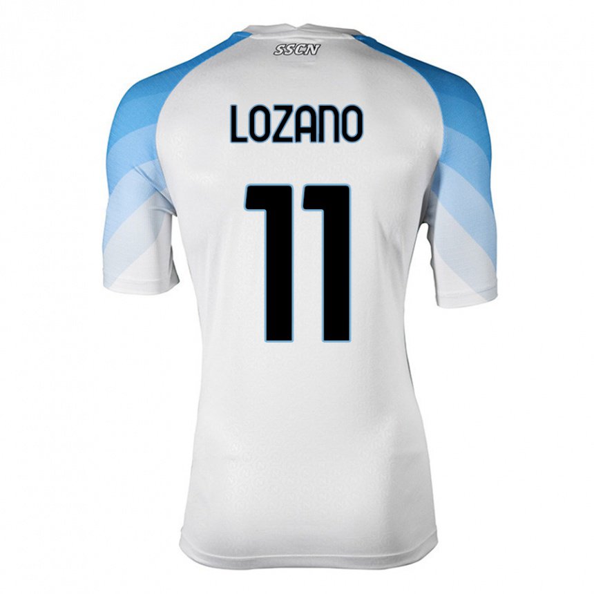 Hombre Camiseta Hirving Lozano #11 Blanco Cielo Azul 2ª Equipación 2022/23 La Camisa