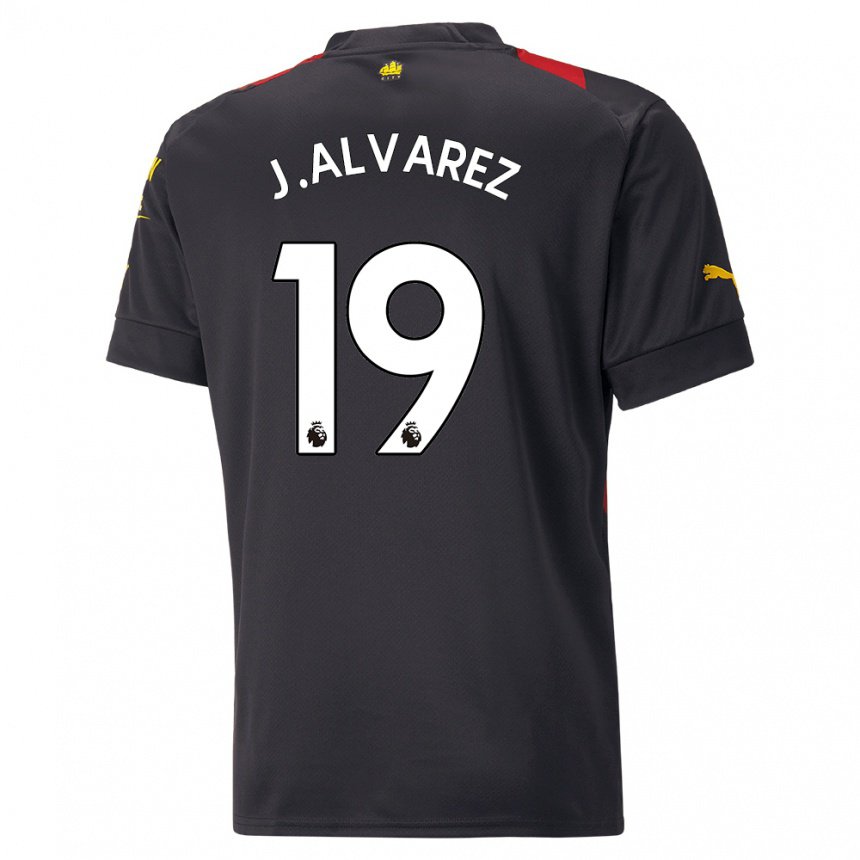Hombre Camiseta Julian Alvarez #19 Negro Rojo 2ª Equipación 2022/23 La Camisa