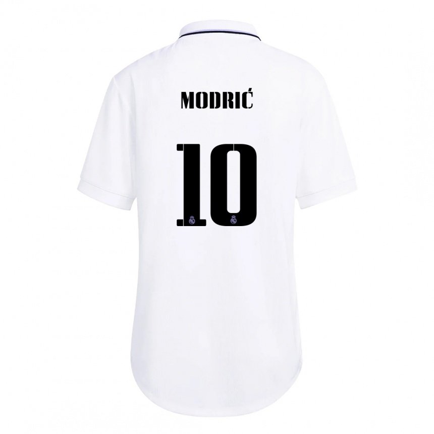 Mujer Camiseta Luka Modric #10 Blanco Púrpura 1ª Equipación 2022/23 La Camisa