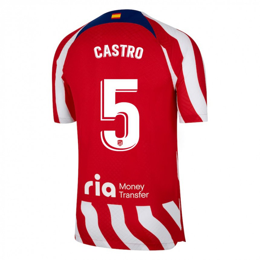 Mujer Camiseta Oscar Castro #5 Rojo Blanco Azul 1ª Equipación 2022/23 La Camisa
