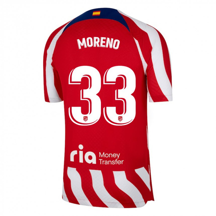 Mujer Camiseta Alberto Moreno #33 Rojo Blanco Azul 1ª Equipación 2022/23 La Camisa