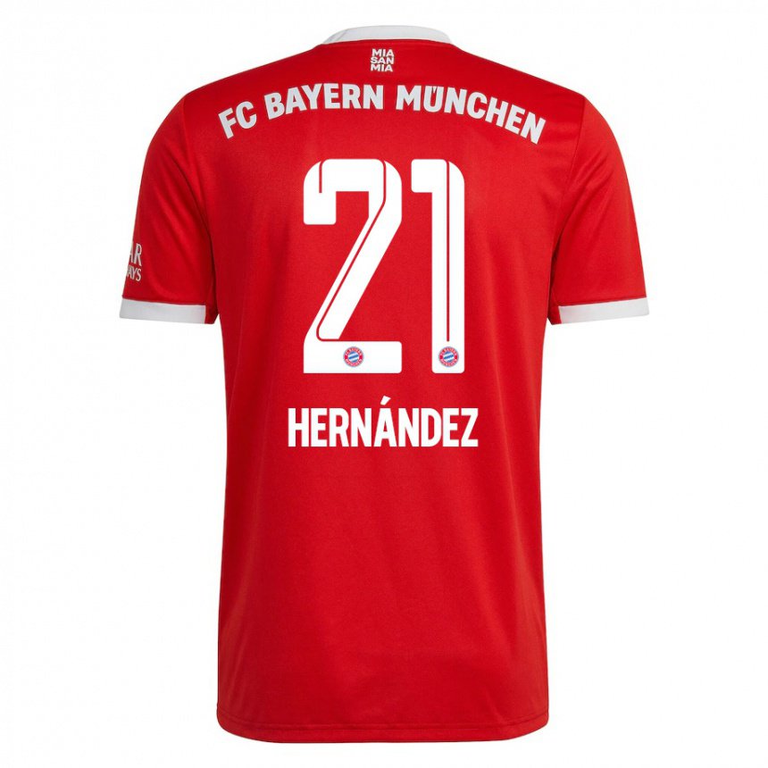 Mujer Camiseta Lucas Hernández #21 Neon Rojo Blanco 1ª Equipación 2022/23 La Camisa