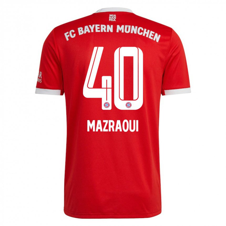 Mujer Camiseta Noussair Mazraoui #40 Neon Rojo Blanco 1ª Equipación 2022/23 La Camisa