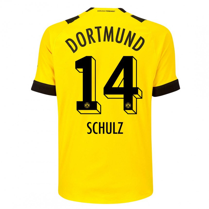 Mujer Camiseta Nico Schulz #14 Amarillo 1ª Equipación 2022/23 La Camisa