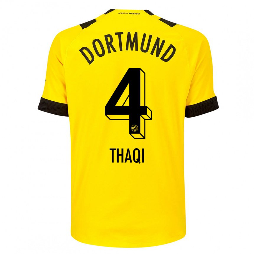 Mujer Camiseta Albin Thaqi #4 Amarillo 1ª Equipación 2022/23 La Camisa