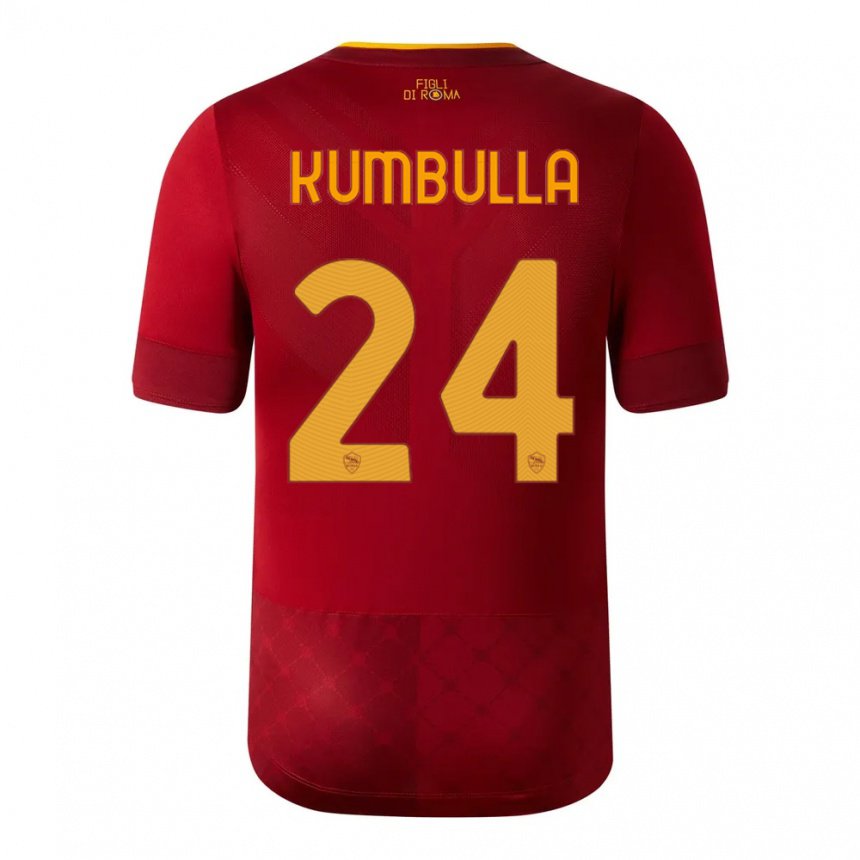 Mujer Camiseta Marash Kumbulla #24 Marrón Rojo 1ª Equipación 2022/23 La Camisa