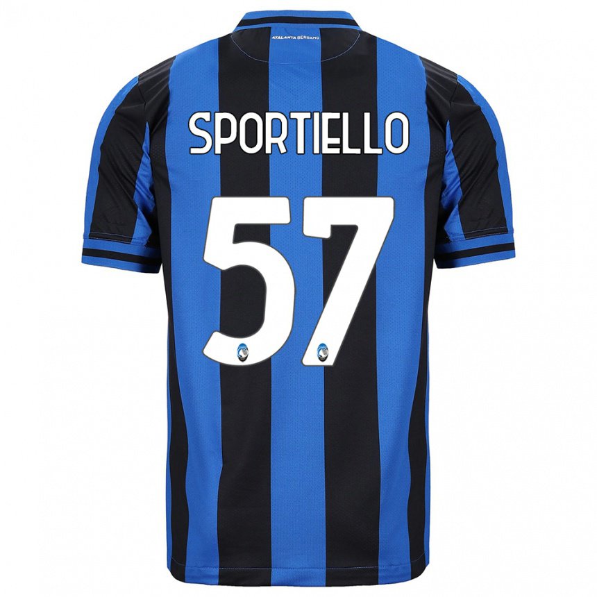 Mujer Camiseta Marco Sportiello #57 Azul Negro 1ª Equipación 2022/23 La Camisa
