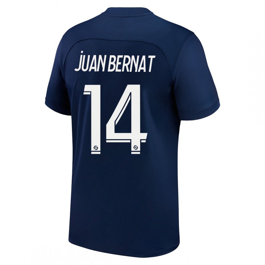 Mujer Camiseta Juan Bernat #14 Azul Oscuro Rojo 1ª Equipación 2022/23 La Camisa