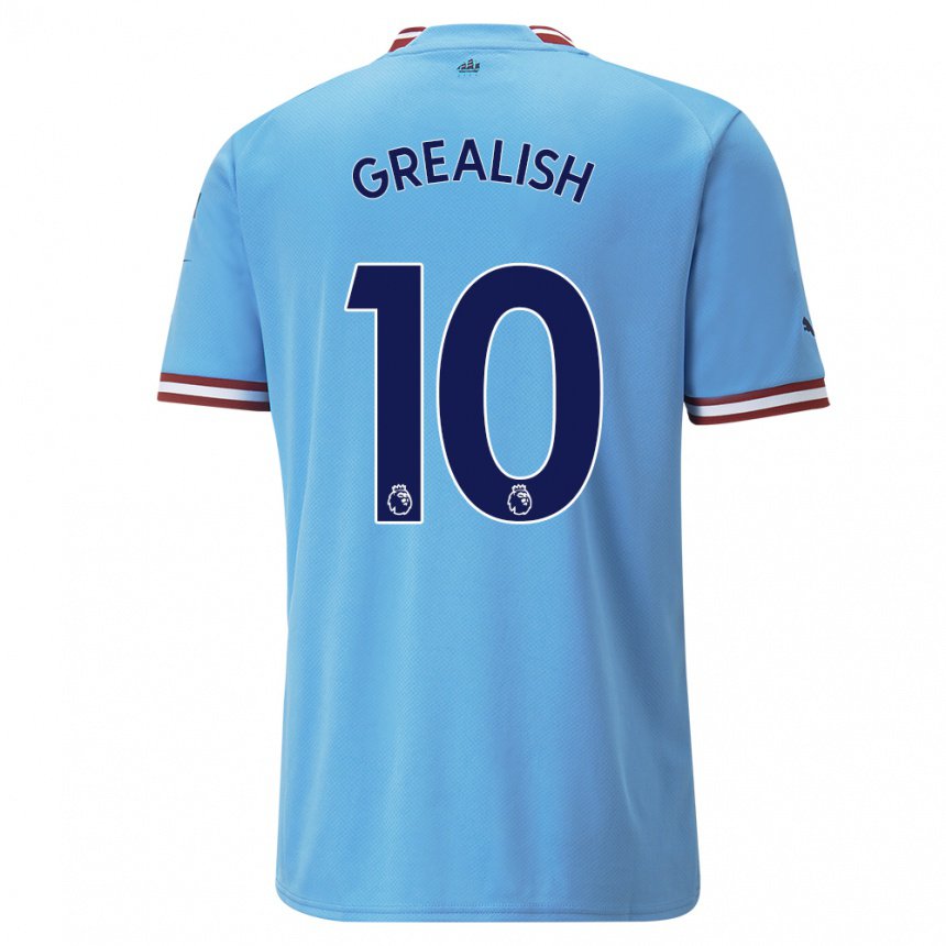 Mujer Camiseta Jack Grealish #10 Azul Rojo 1ª Equipación 2022/23 La Camisa