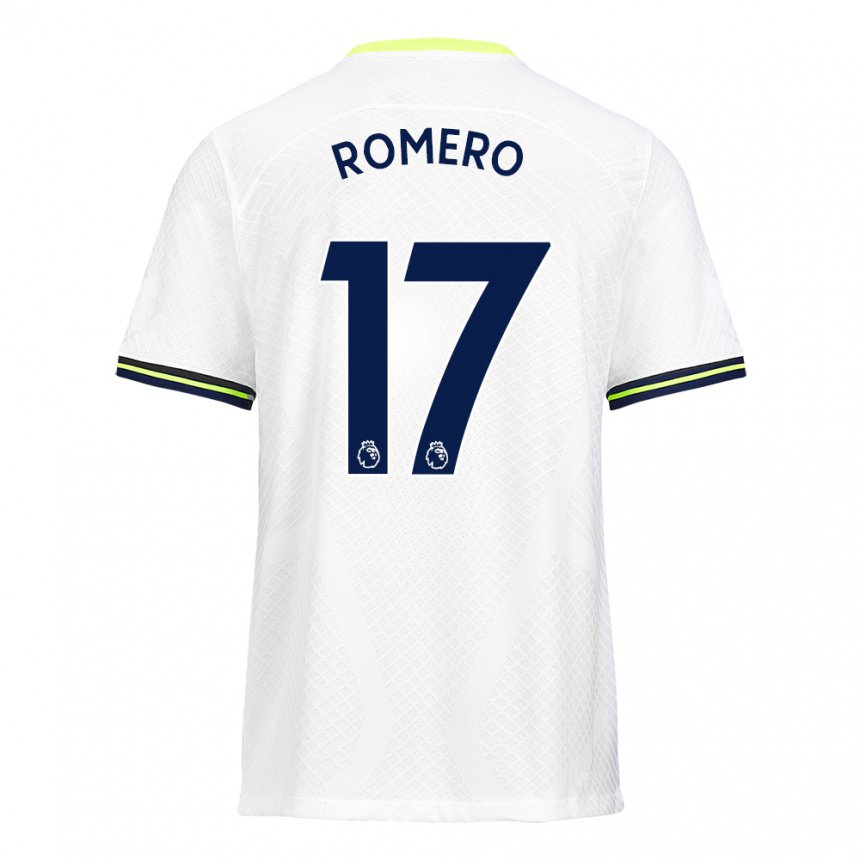 Mujer Camiseta Cristian Romero #17 Blanco Verde 1ª Equipación 2022/23 La Camisa