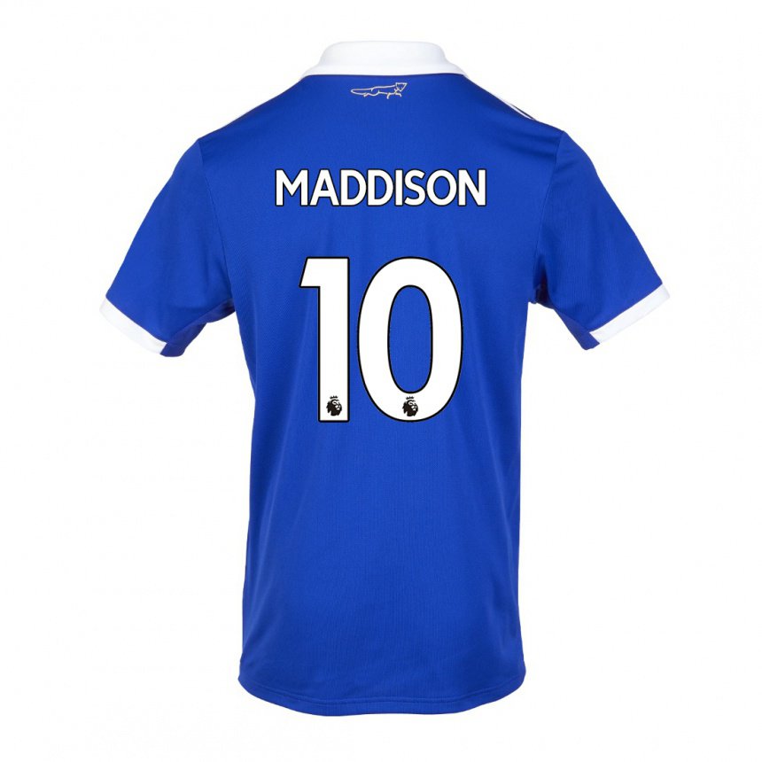 Mujer Camiseta James Maddison #10 Azul Blanco 1ª Equipación 2022/23 La Camisa