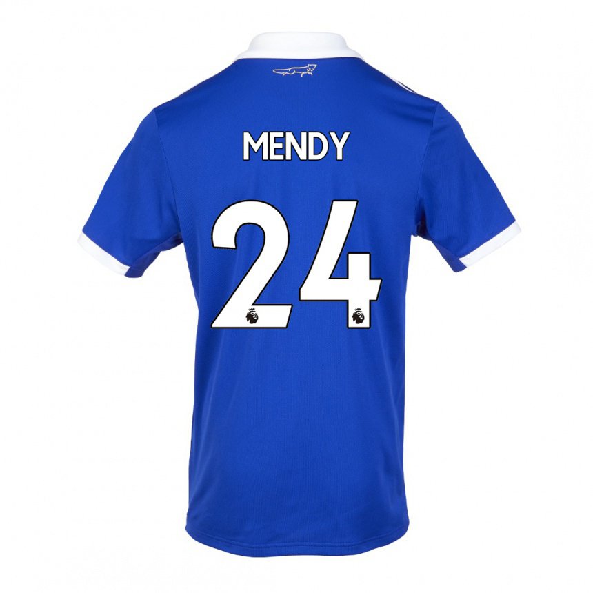 Mujer Camiseta Nampalys Mendy #24 Azul Blanco 1ª Equipación 2022/23 La Camisa