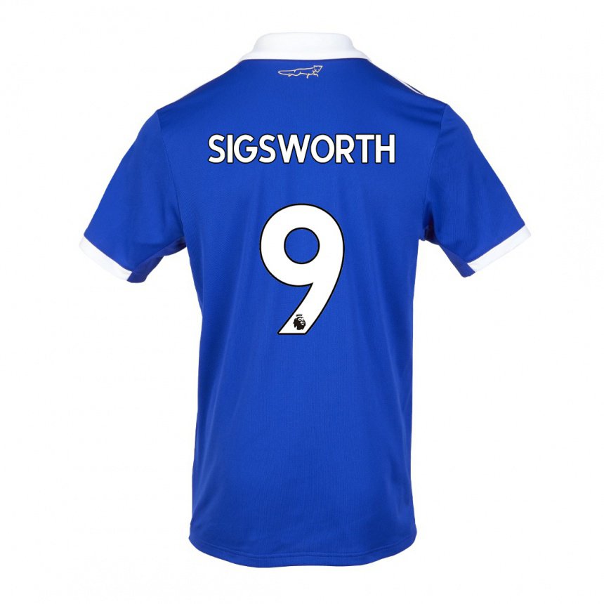 Mujer Camiseta Jessica Sigsworth #9 Azul Blanco 1ª Equipación 2022/23 La Camisa