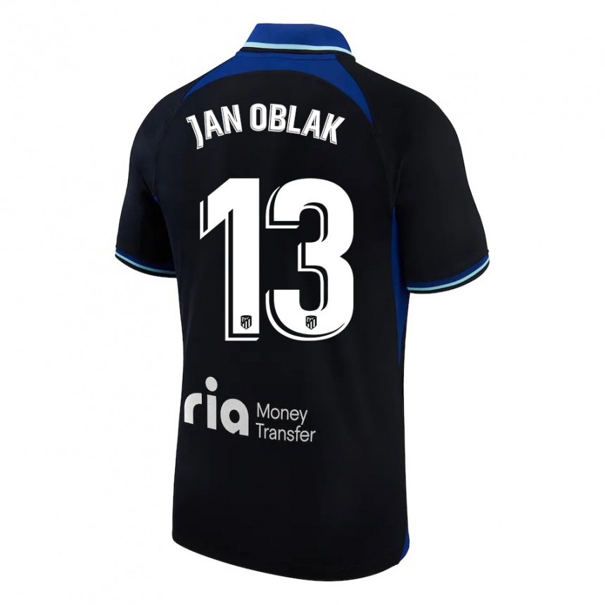Mujer Camiseta Jan Oblak #13 Negro Blanco Azul 2ª Equipación 2022/23 La Camisa