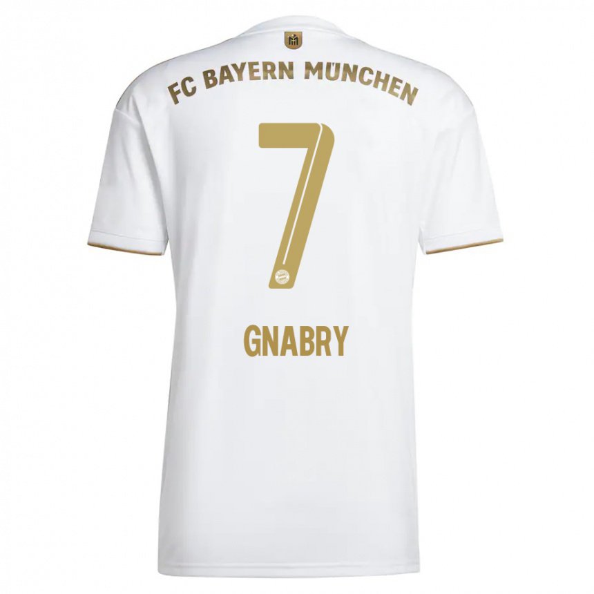 Mujer Camiseta Serge Gnabry #7 Oro Blanco 2ª Equipación 2022/23 La Camisa