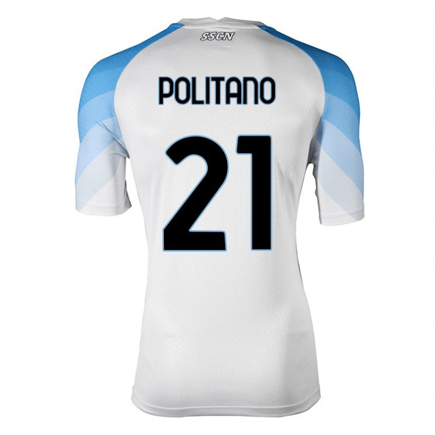 Mujer Camiseta Matteo Politano #21 Blanco Cielo Azul 2ª Equipación 2022/23 La Camisa