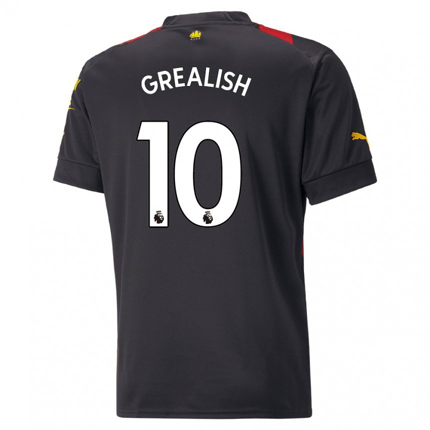 Mujer Camiseta Jack Grealish #10 Negro Rojo 2ª Equipación 2022/23 La Camisa