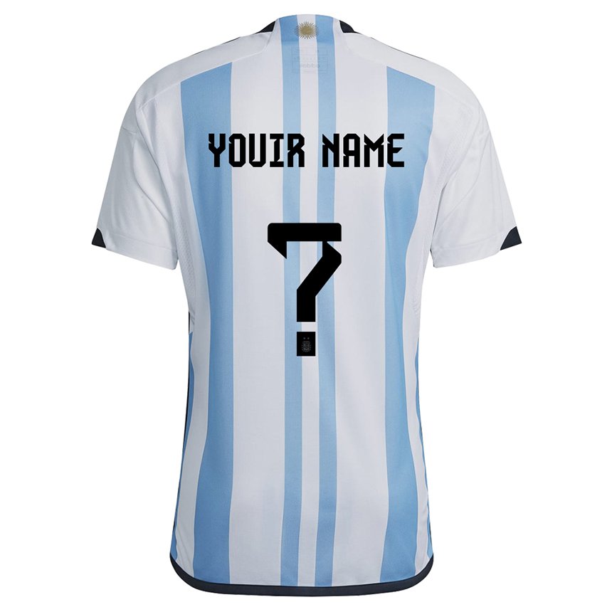 Niño Camiseta Argentina Su Nombre #0 Blanco Cielo Azul 1ª Equipación 22-24 La Camisa