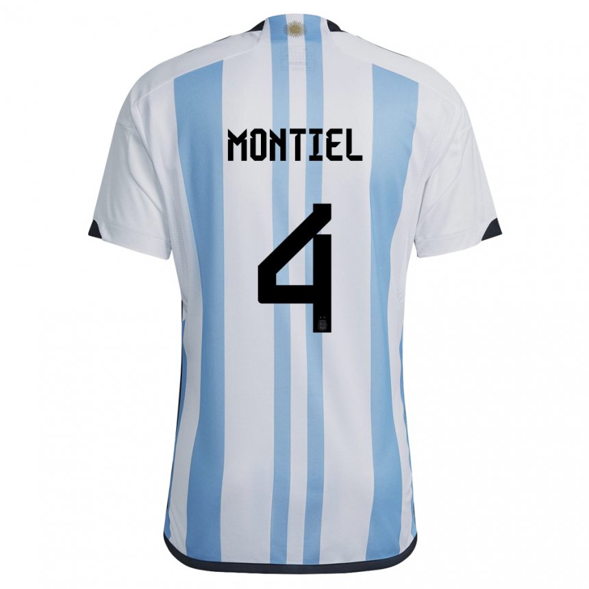 Niño Camiseta Argentina Gonzalo Montiel #4 Blanco Cielo Azul 1ª Equipación 22-24 La Camisa