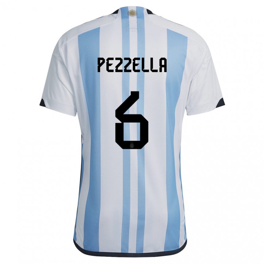 Niño Camiseta Argentina German Pezzella #6 Blanco Cielo Azul 1ª Equipación 22-24 La Camisa