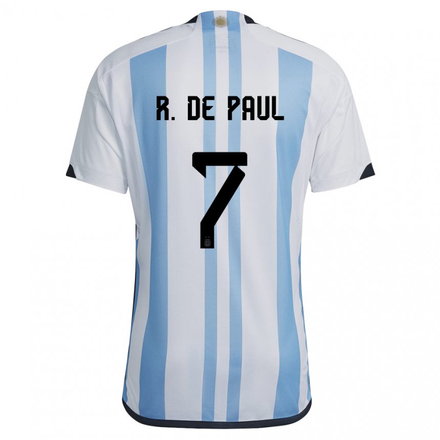 Niño Camiseta Argentina Rodrigo De Paul #7 Blanco Cielo Azul 1ª Equipación 22-24 La Camisa