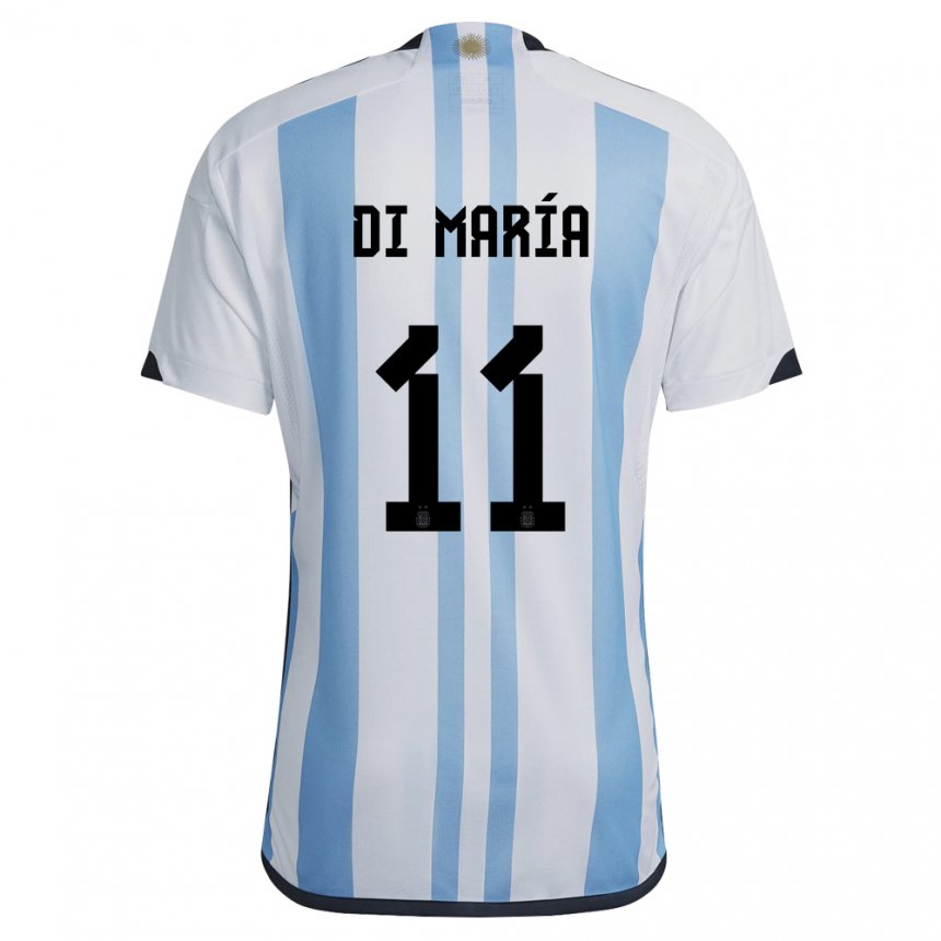 Niño Camiseta Argentina Angel Di Maria #11 Blanco Cielo Azul 1ª Equipación 22-24 La Camisa