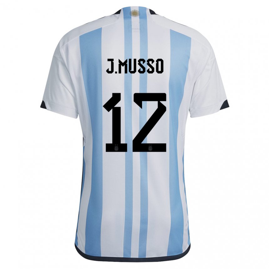 Niño Camiseta Argentina Juan Musso #12 Blanco Cielo Azul 1ª Equipación 22-24 La Camisa