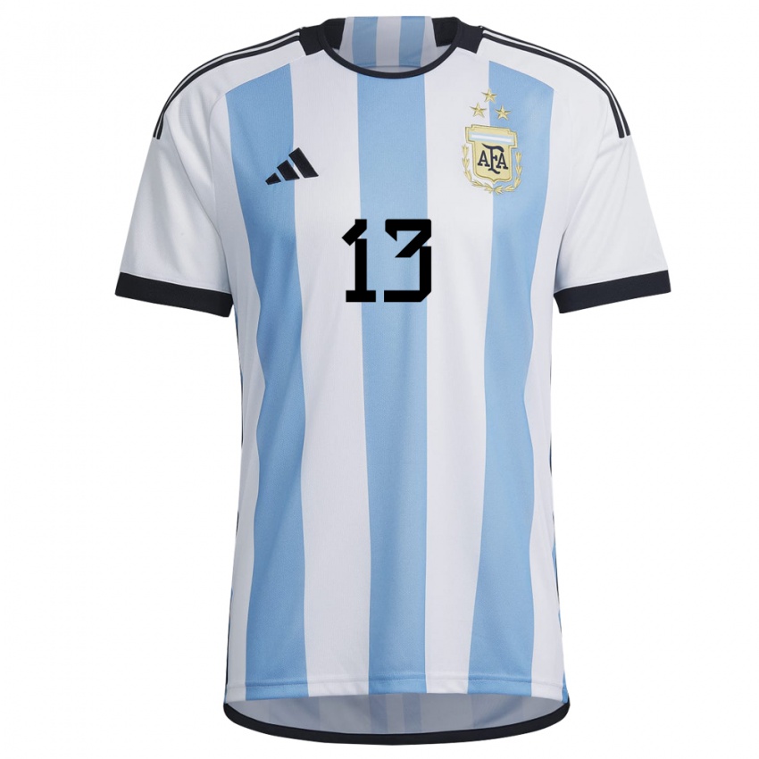 Niño Camiseta Argentina Cristian Romero #13 Blanco Cielo Azul 1ª Equipación 22-24 La Camisa