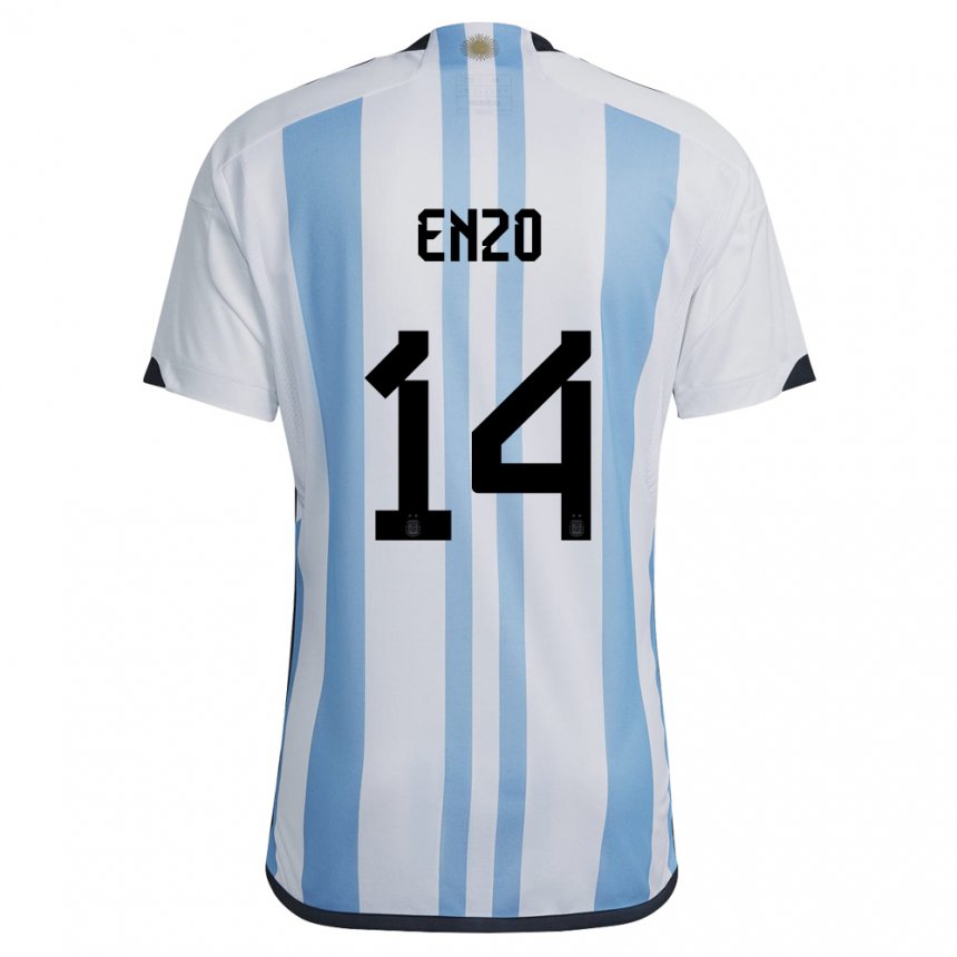 Niño Camiseta Argentina Enzo Fernandez #14 Blanco Cielo Azul 1ª Equipación 22-24 La Camisa