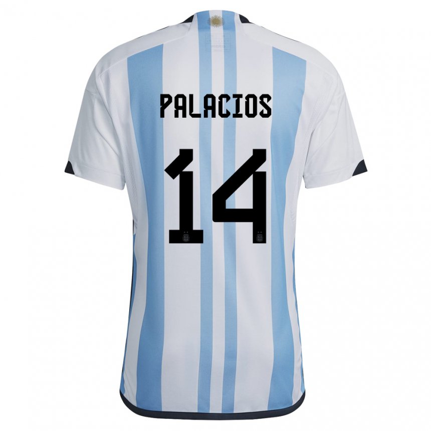 Niño Camiseta Argentina Exequiel Palacios #14 Blanco Cielo Azul 1ª Equipación 22-24 La Camisa