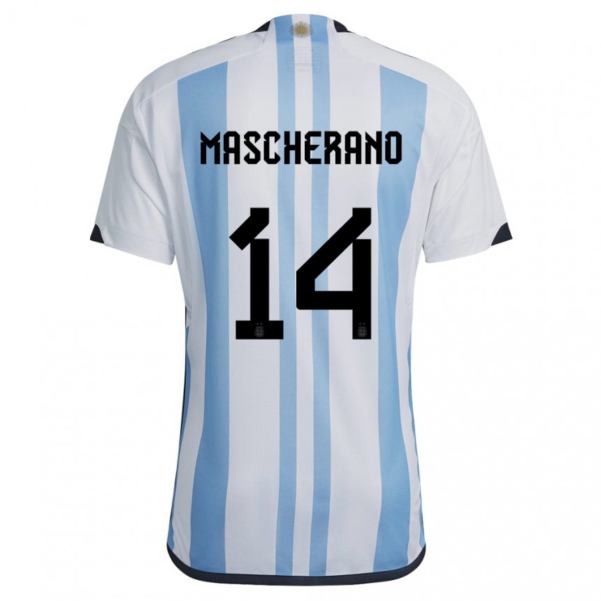 Niño Camiseta Argentina Javier Mascherano #14 Blanco Cielo Azul 1ª Equipación 22-24 La Camisa