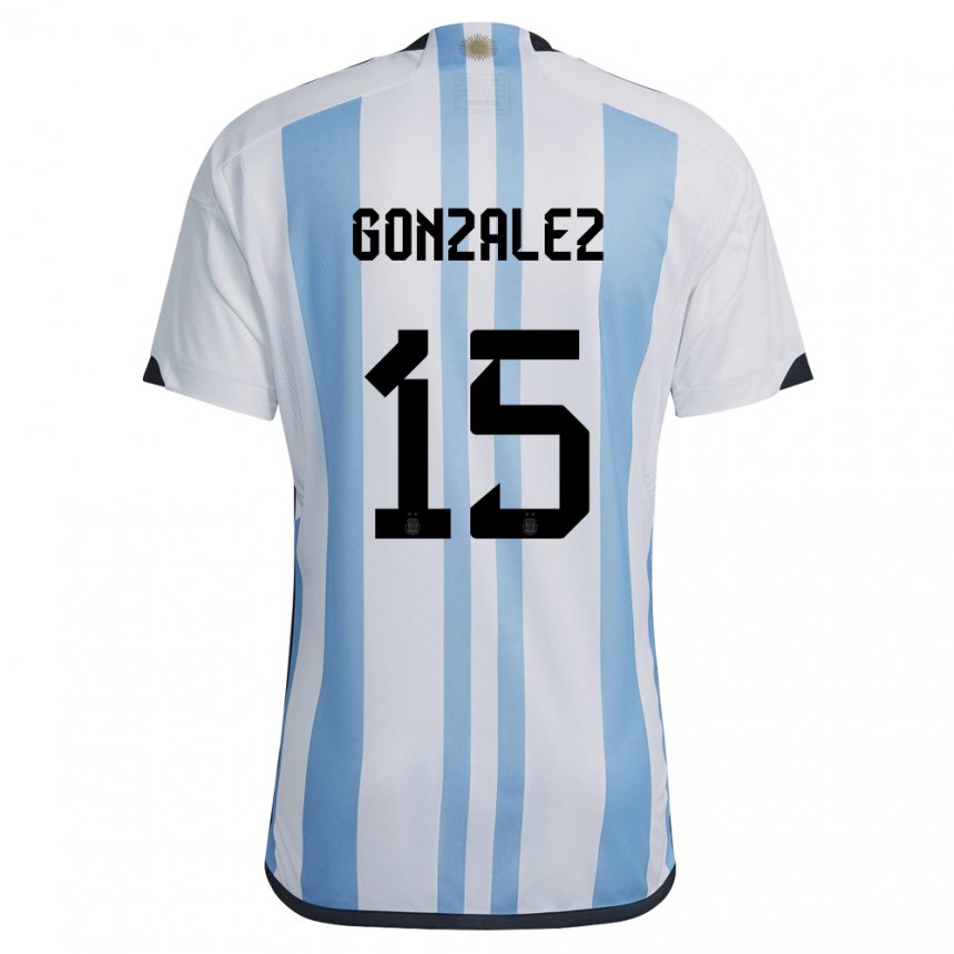 Niño Camiseta Argentina Nicolas Gonzalez #15 Blanco Cielo Azul 1ª Equipación 22-24 La Camisa