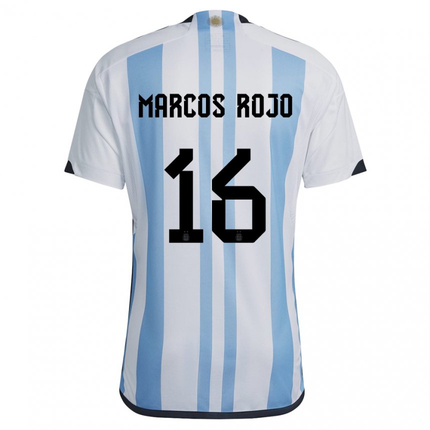 Niño Camiseta Argentina Marcos Rojo #16 Blanco Cielo Azul 1ª Equipación 22-24 La Camisa
