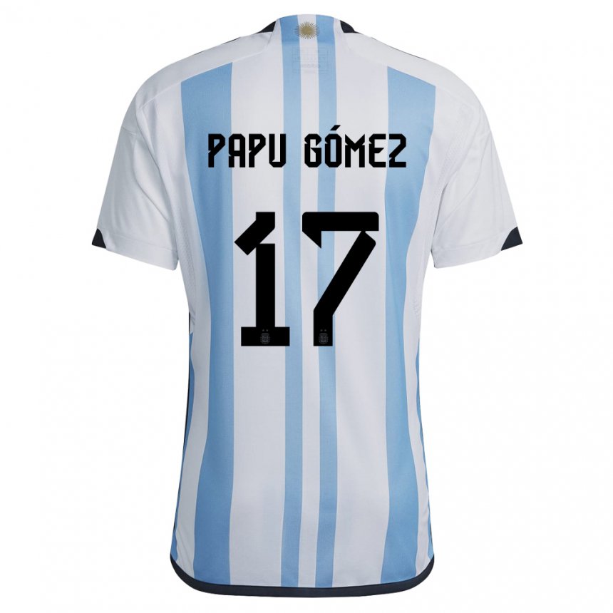Niño Camiseta Argentina Papu Gomez #17 Blanco Cielo Azul 1ª Equipación 22-24 La Camisa