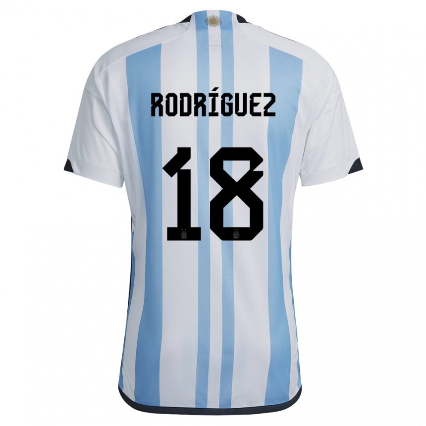 Niño Camiseta Argentina Guido Rodriguez #18 Blanco Cielo Azul 1ª Equipación 22-24 La Camisa