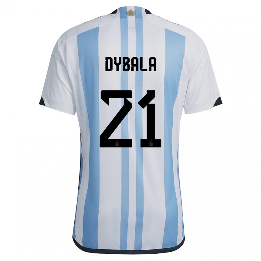 Niño Camiseta Argentina Paulo Dybala #21 Blanco Cielo Azul 1ª Equipación 22-24 La Camisa