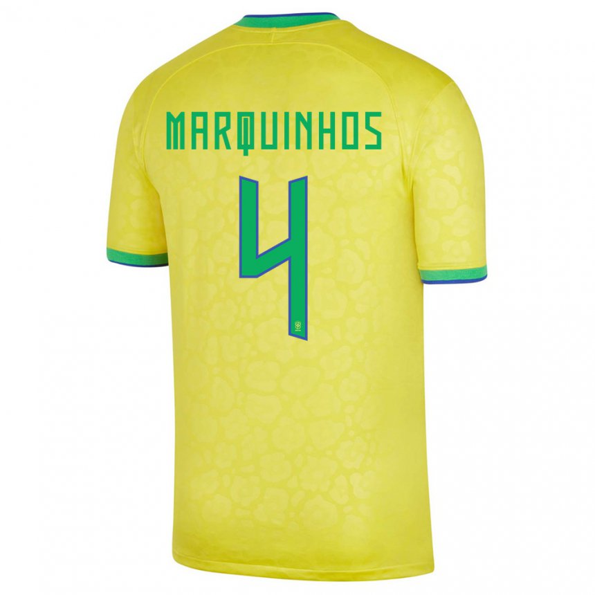 Niño Camiseta Brasil Marquinhos #4 Amarillo 1ª Equipación 22-24 La Camisa