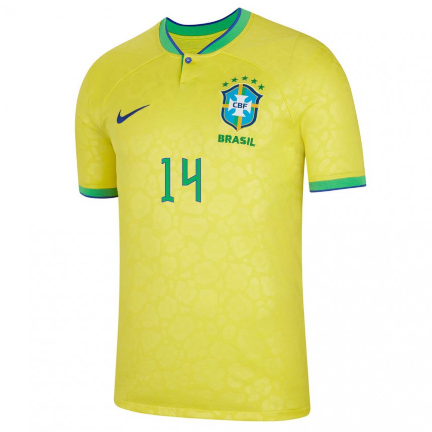 Niño Camiseta Brasil Eder Militao #14 Amarillo 1ª Equipación 22-24 La Camisa