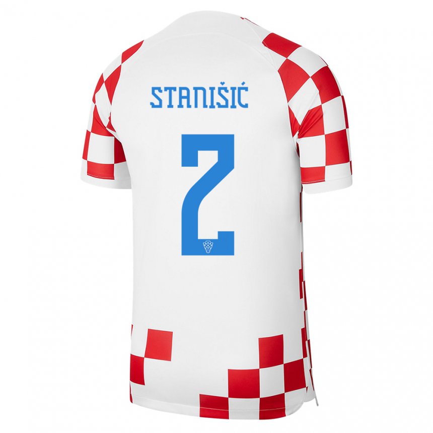Niño Camiseta Croacia Josip Stanisic #2 Rojo Blanco 1ª Equipación 22-24 La Camisa