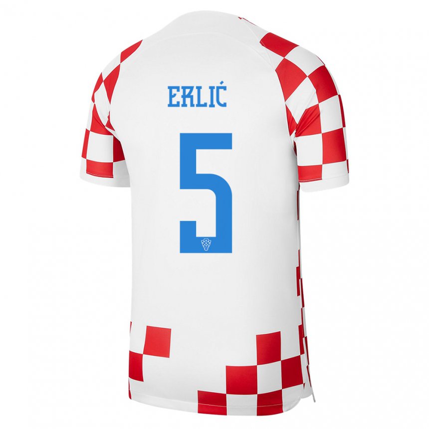 Niño Camiseta Croacia Martin Erlic #5 Rojo Blanco 1ª Equipación 22-24 La Camisa