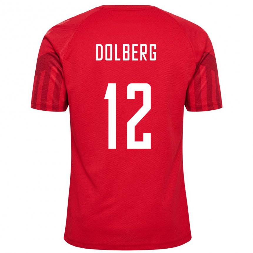 Niño Camiseta Dinamarca Kasper Dolberg #12 Rojo 1ª Equipación 22-24 La Camisa