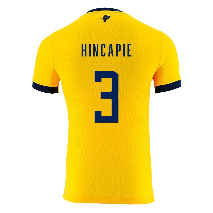 Niño Camiseta Ecuador Piero Hincapie #3 Amarillo 1ª Equipación 22-24 La Camisa