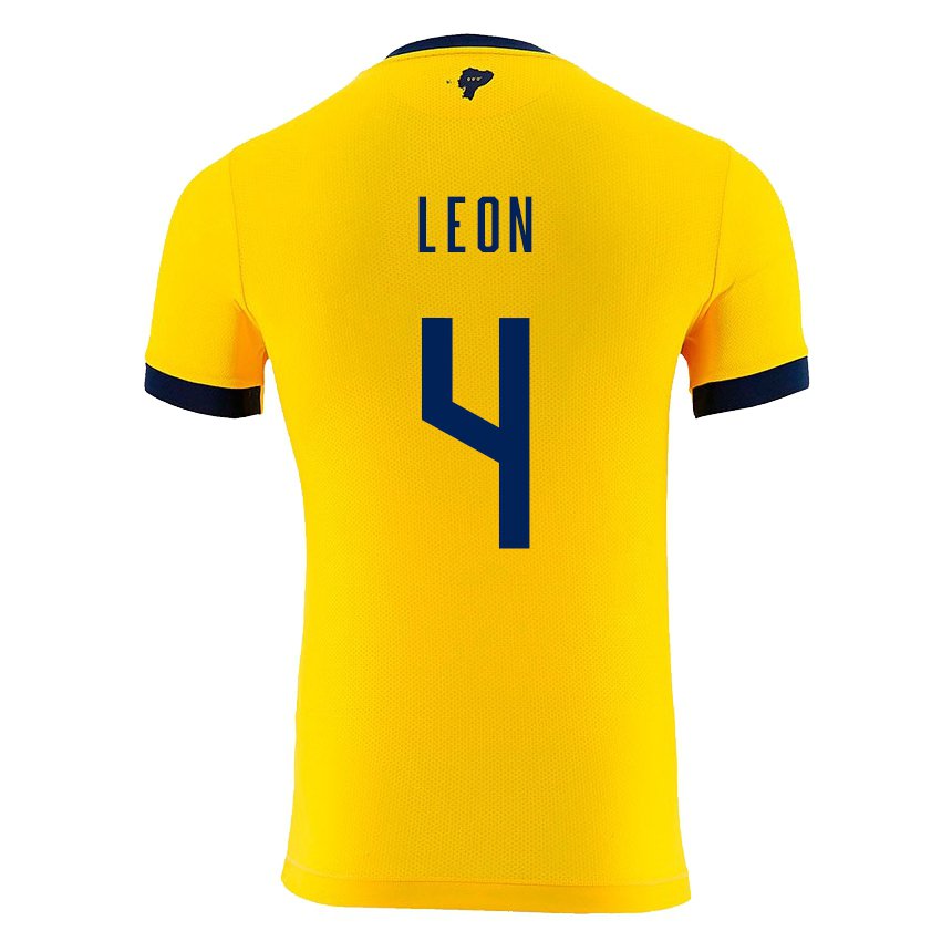 Niño Camiseta Ecuador Fernando Leon #4 Amarillo 1ª Equipación 22-24 La Camisa