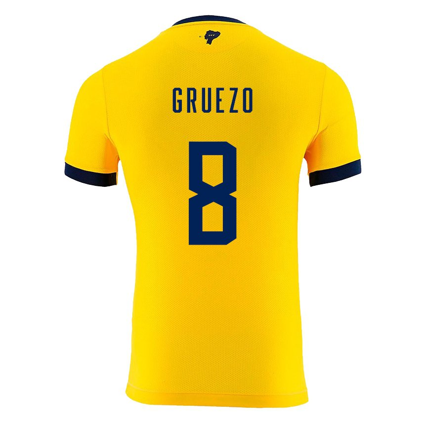 Niño Camiseta Ecuador Carlos Gruezo #8 Amarillo 1ª Equipación 22-24 La Camisa