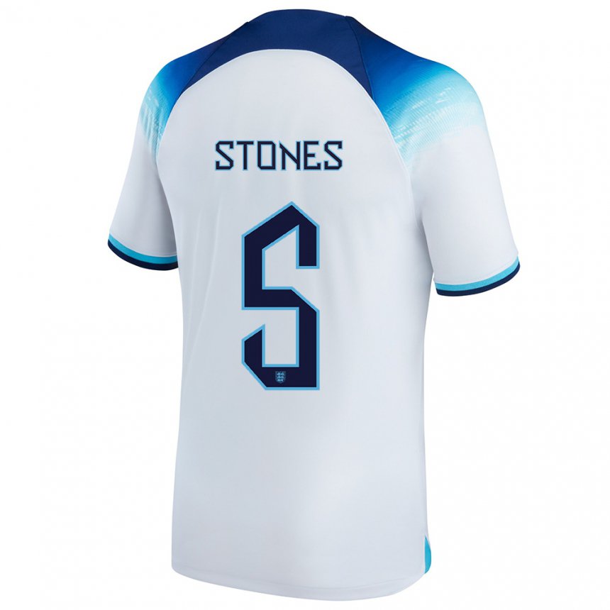 Niño Camiseta Inglaterra John Stones #5 Blanco Azul 1ª Equipación 22-24 La Camisa